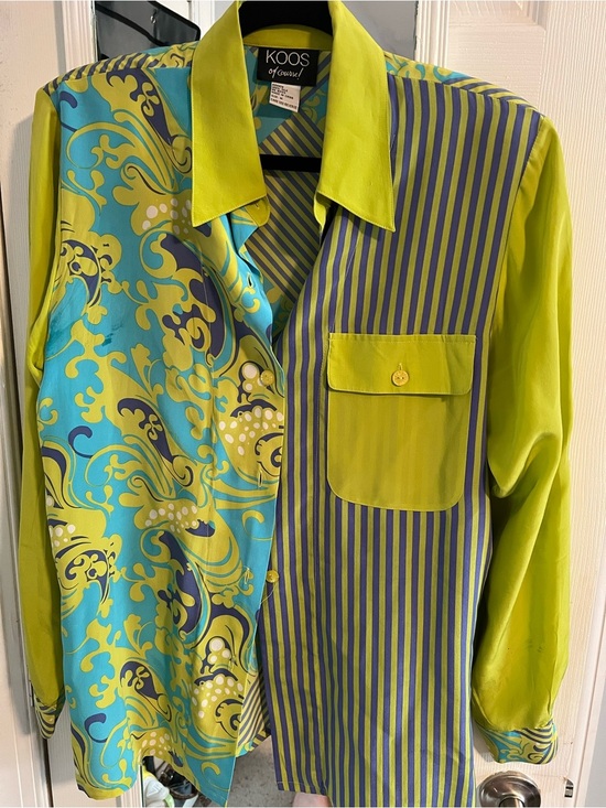 Koos of Course! Pants - Women Lime Green and Turquoise Mixed-Print Shirt